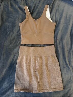 NVGTN Brown Sports Bra and Heathered Brown Bike Shorts